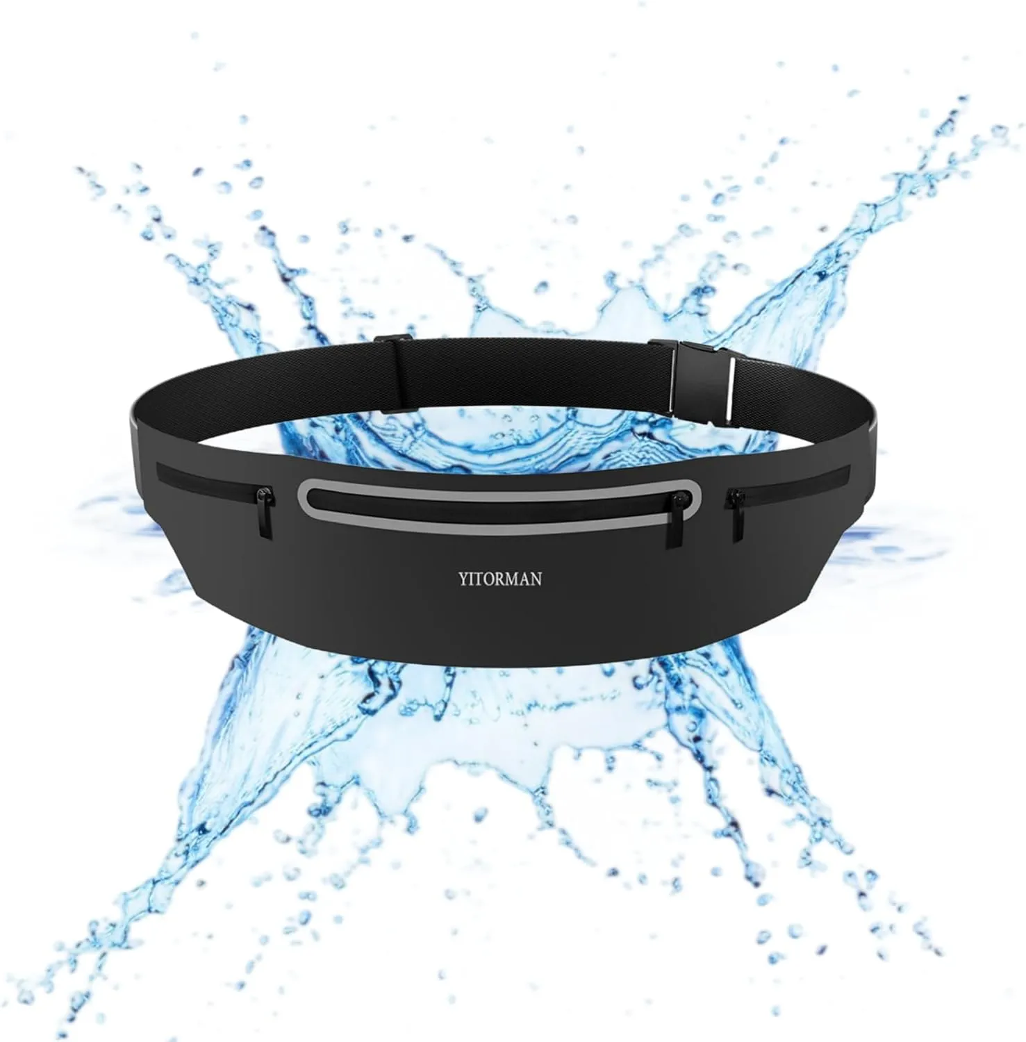 3 Separate pouch Slim Running Belt Fanny Packs for Women & MenReflective Running Fanny PackRunner Belt for Running Walking Cycling Camping Gym (Black)