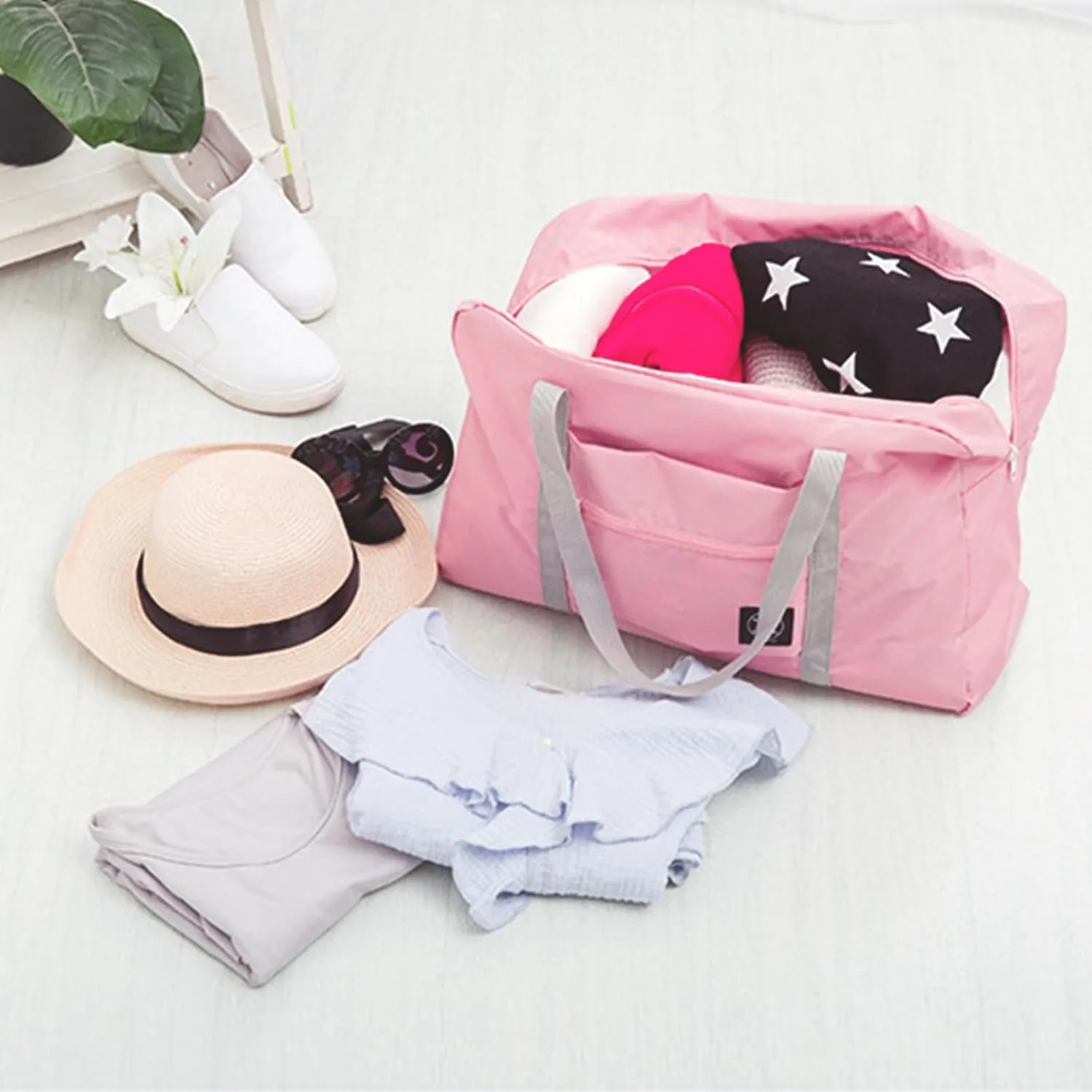 4PCS Foldable Travel Duffel Bag Tote Carry on Luggage Bag Spirit Airlines Personal item Sports Gym Bag Water Resistant Weekender Overnight Bags for Women and Men (Mix Colors)