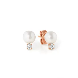 Accented Pearl Stud Earrings Finished in 18kt Rose Gold