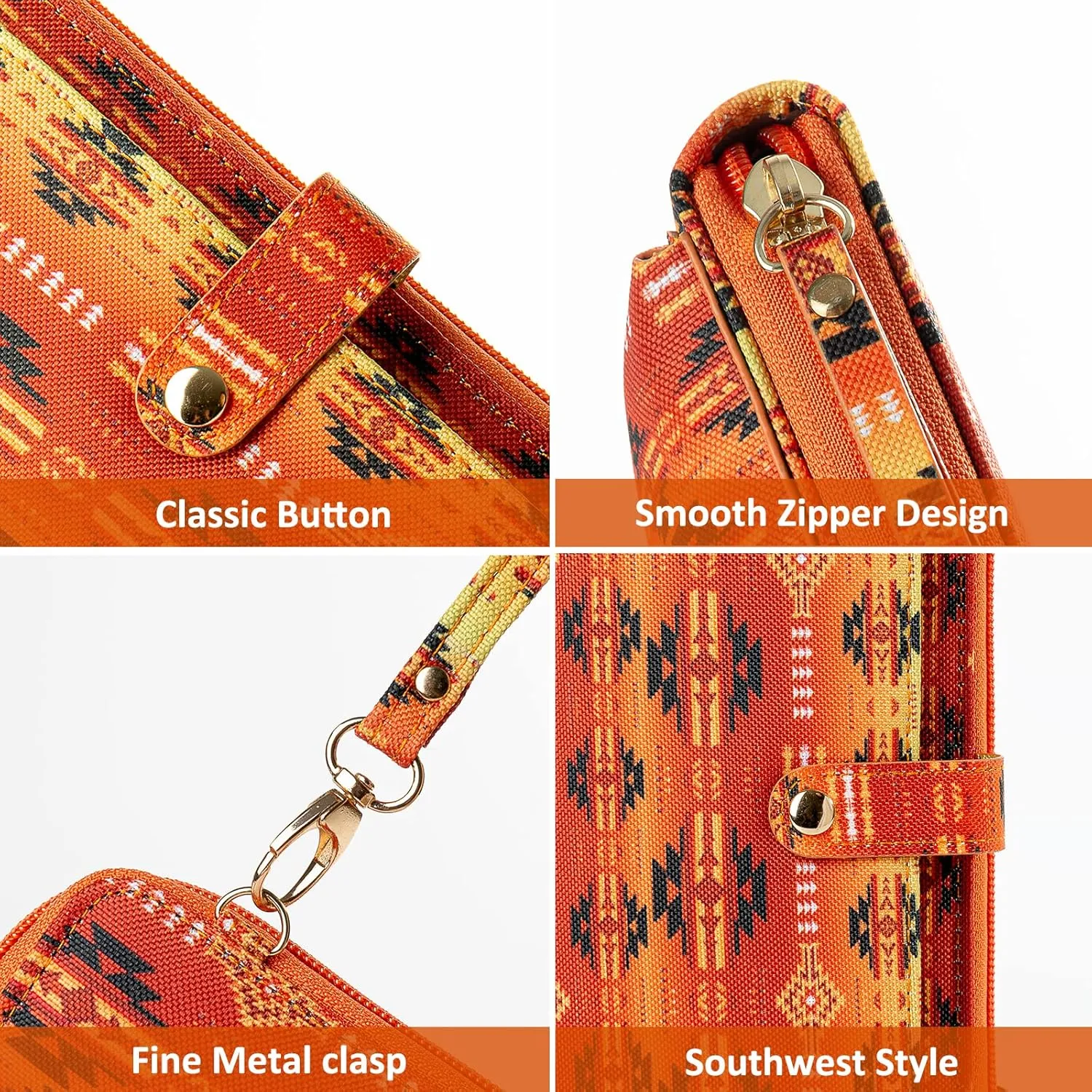 Aztec Print RFID-Blocking Crossbody Bag for Women - Multifunctional Wallet and Phone Purse