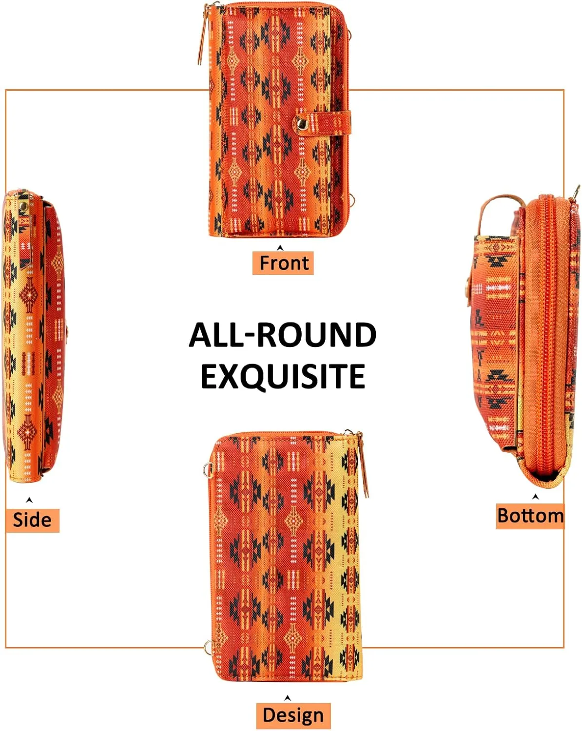 Aztec Print RFID-Blocking Crossbody Bag for Women - Multifunctional Wallet and Phone Purse