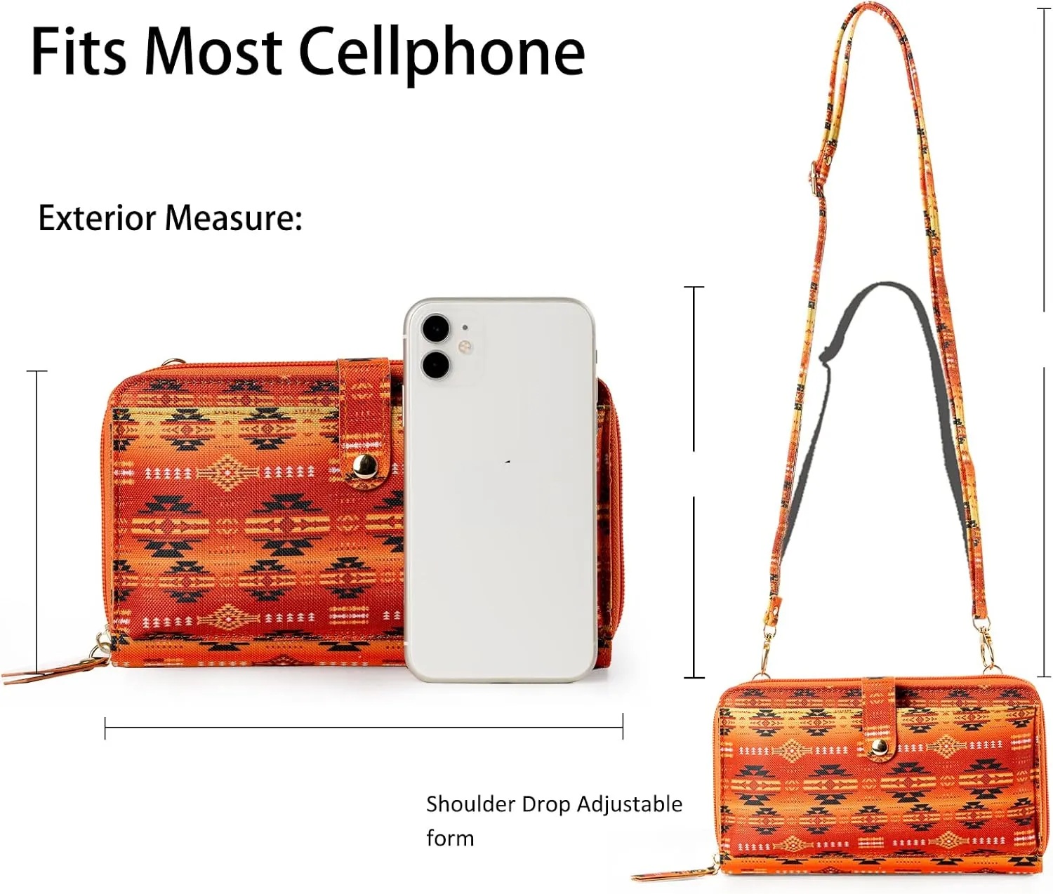 Aztec Print RFID-Blocking Crossbody Bag for Women - Multifunctional Wallet and Phone Purse