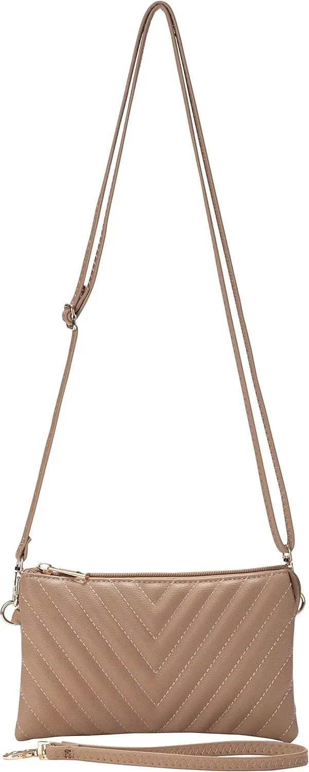 B BRENTANO Vegan Leather Multi-Pocket Crossbody Purse/Clutch with Card Slots, Removable Wristlet & Adjustable Shoulder Strap
