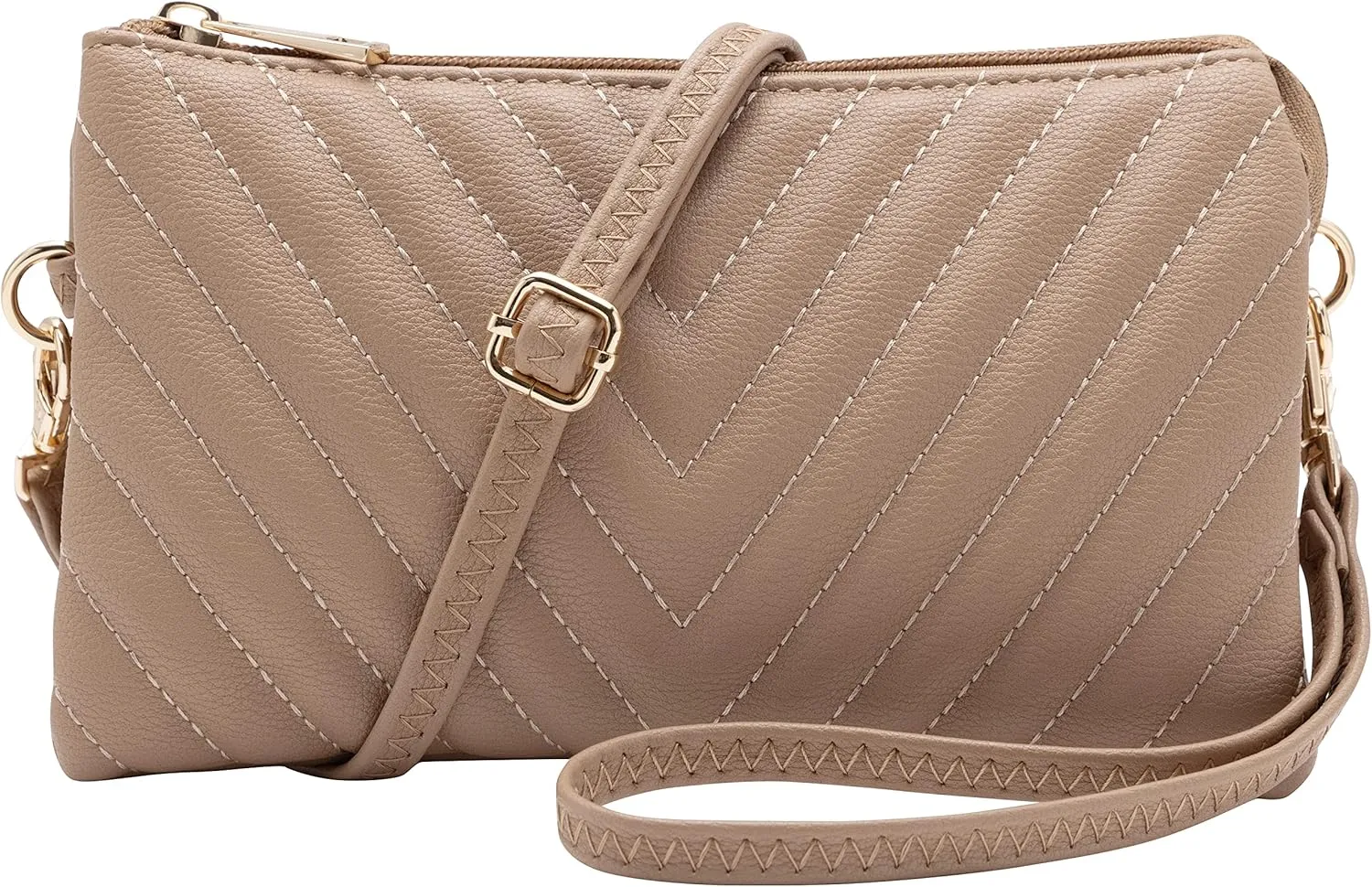 B BRENTANO Vegan Leather Multi-Pocket Crossbody Purse/Clutch with Card Slots, Removable Wristlet & Adjustable Shoulder Strap