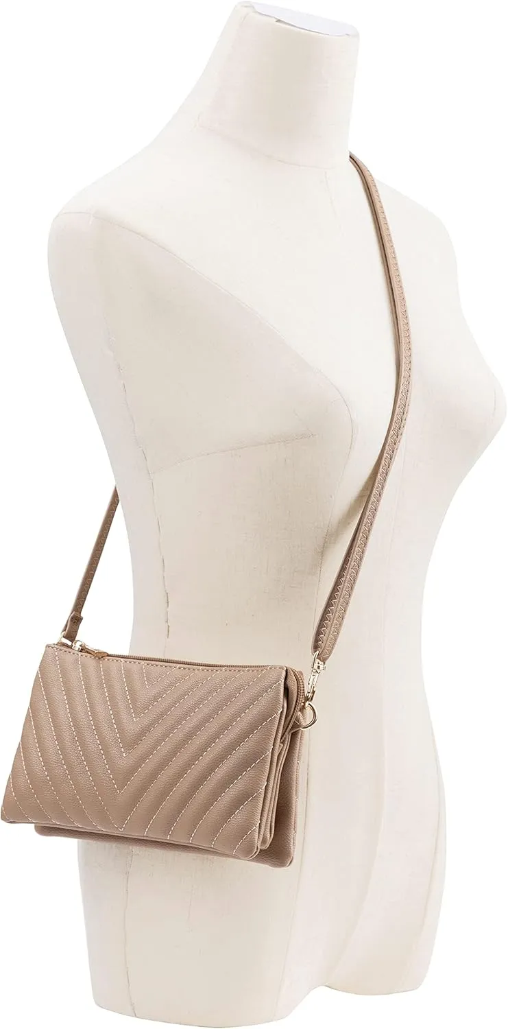 B BRENTANO Vegan Leather Multi-Pocket Crossbody Purse/Clutch with Card Slots, Removable Wristlet & Adjustable Shoulder Strap