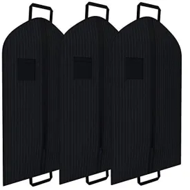 Black Pinstriped Suit Garment Travel Bags 3 Pack With ID Tag Window - 40" X 24"