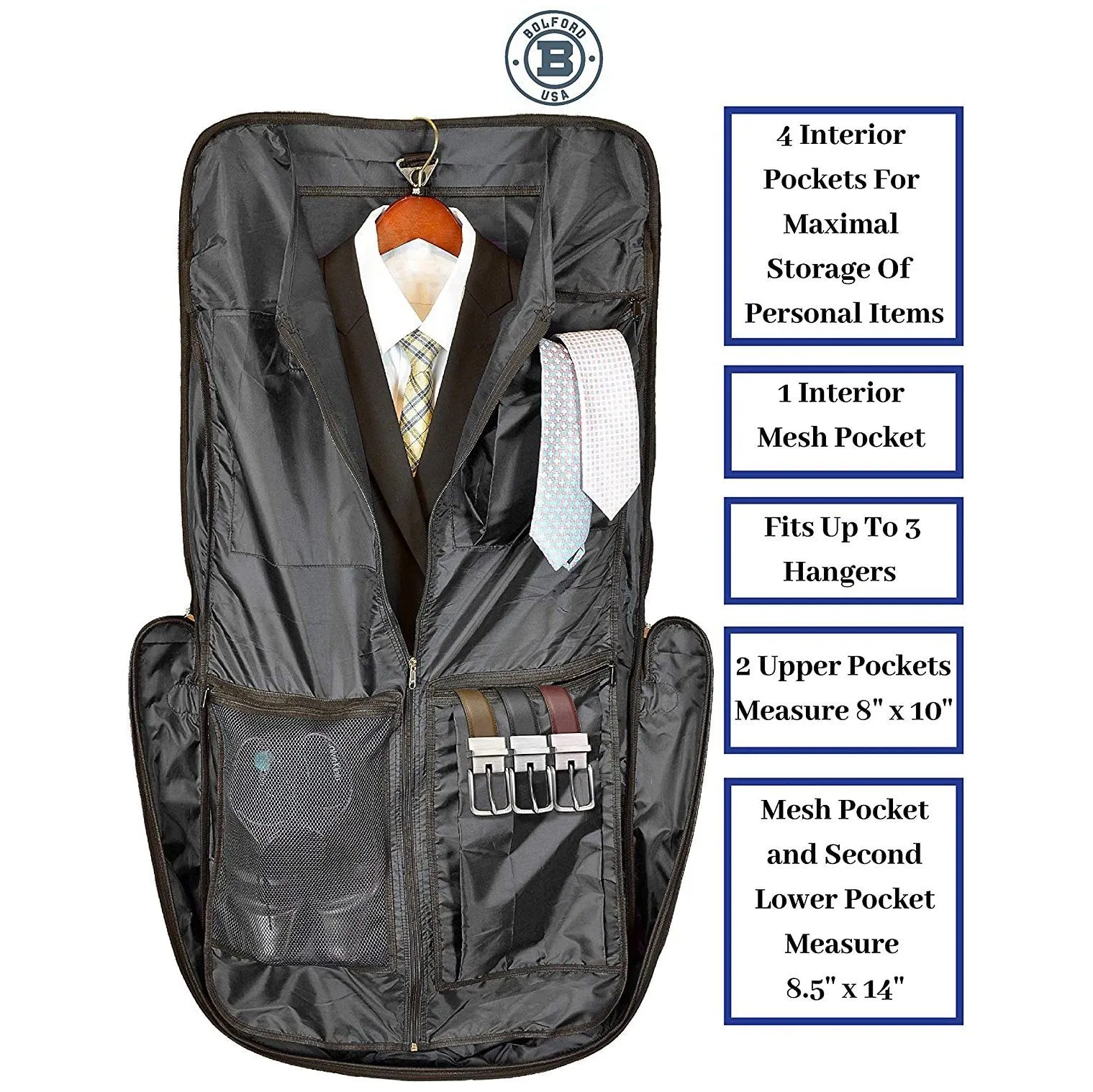 Bolford Travel Garment Bag For Business Trips And Travel With Padded Computer Pocket