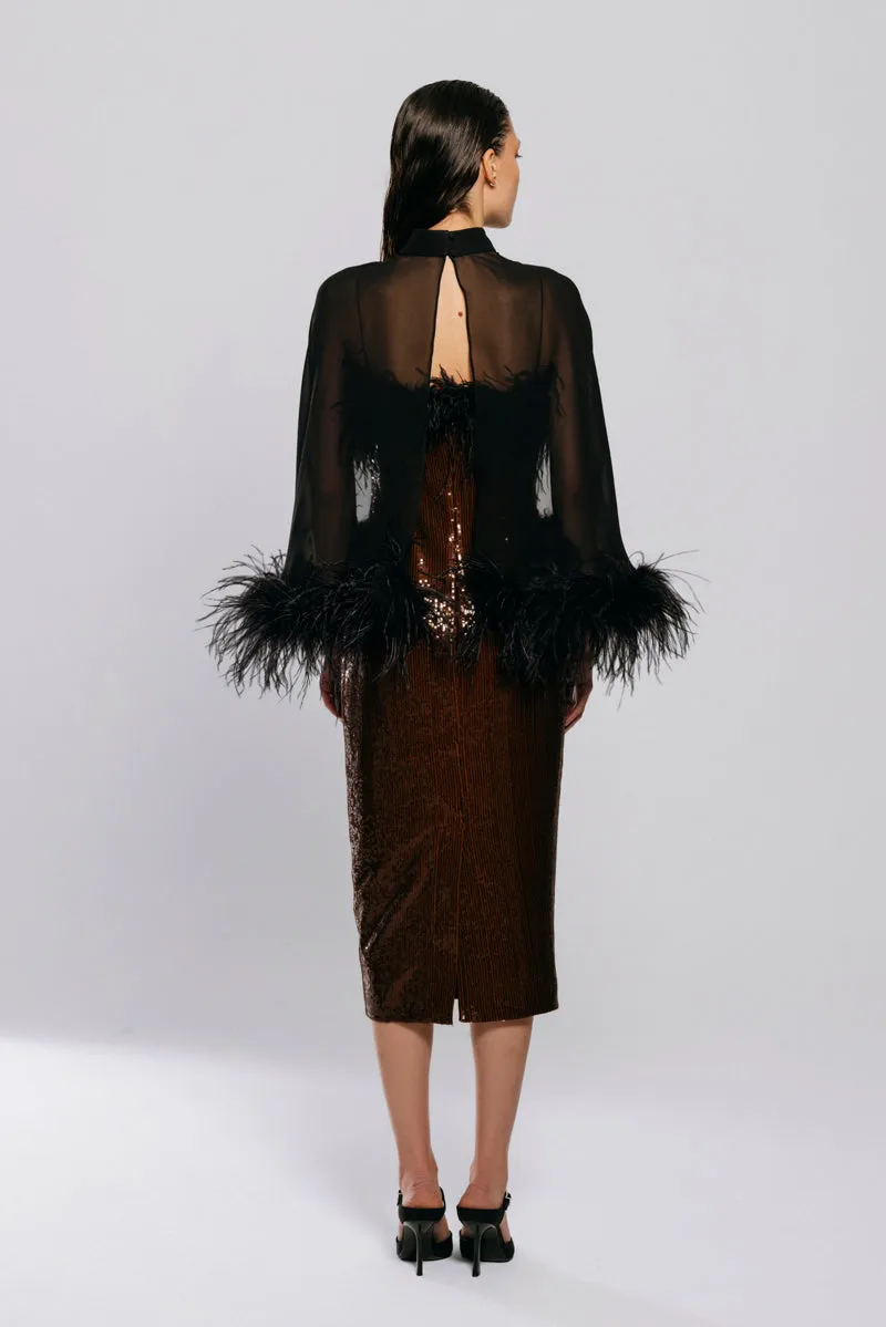 BROWN SEQUINED FEATHER DRESS