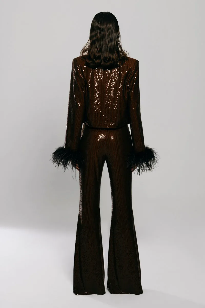 BROWN SEQUINED FEATHER JACKET