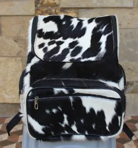 Calf hair backpack black and white