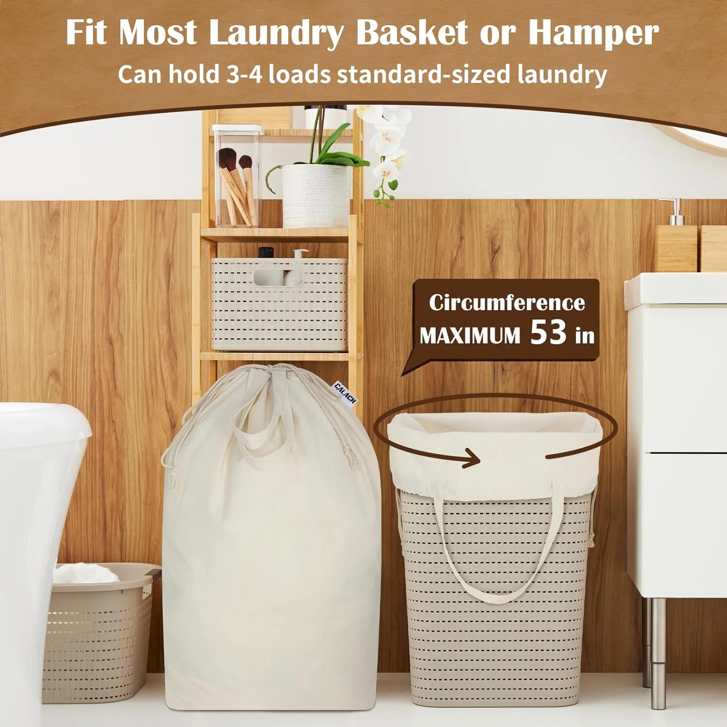 Canvas Laundry Bags with Handles & Drawstring Cotton Laundry Basket Hamper Liner Washable Extra Large Heavy Duty Dirty Clothes Bag with Square Base for Travel College Dorm (Natural,1 Pack)
