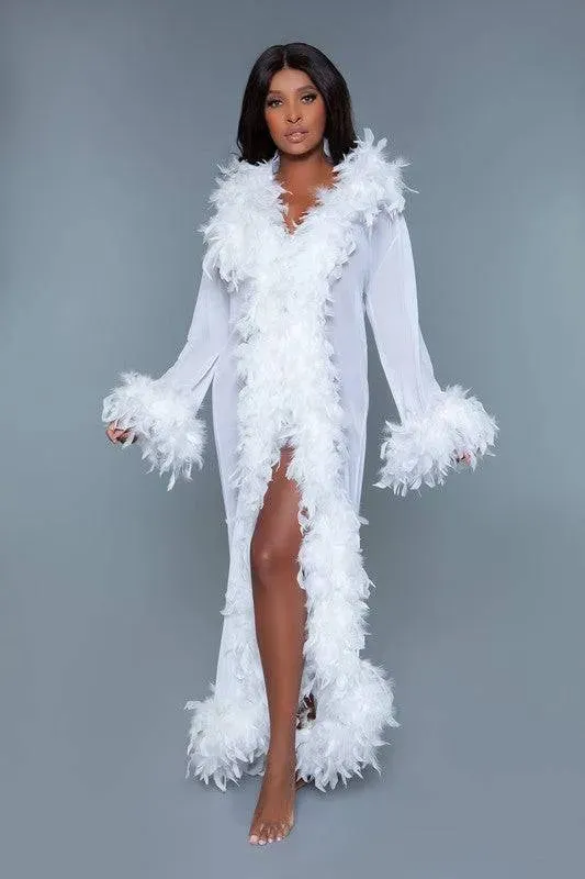 Chic Feather Trimmed Long Robe