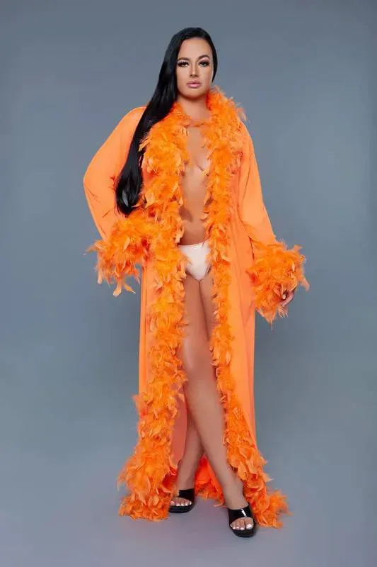 Chic Feather Trimmed Long Robe