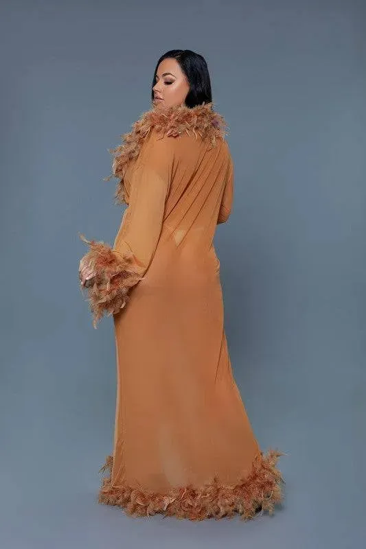 Chic Feather Trimmed Long Robe