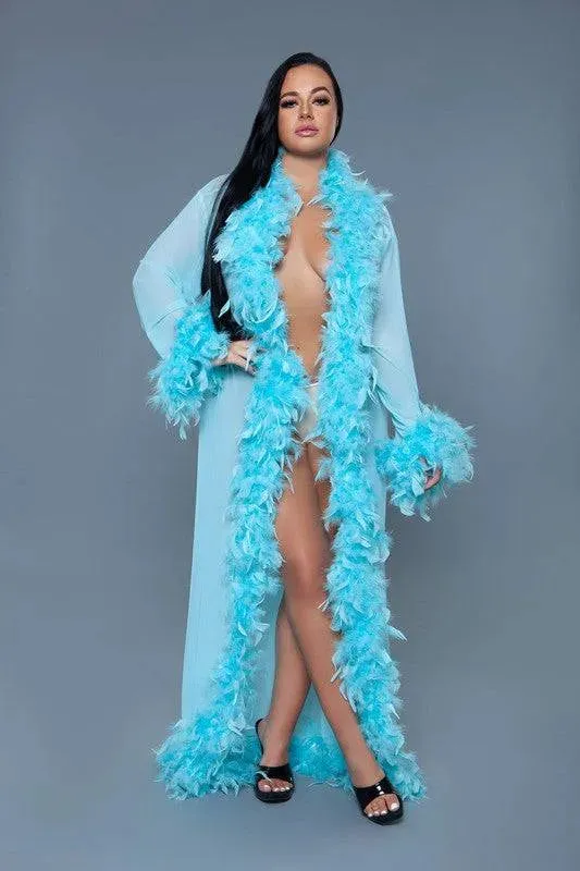 Chic Feather Trimmed Long Robe