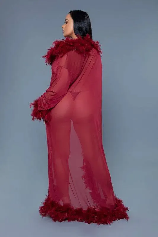 Chic Feather Trimmed Long Robe