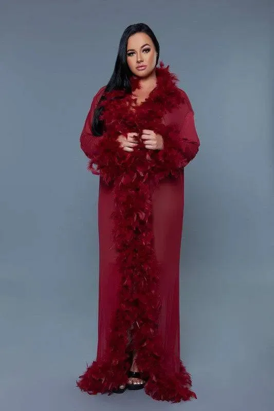 Chic Feather Trimmed Long Robe