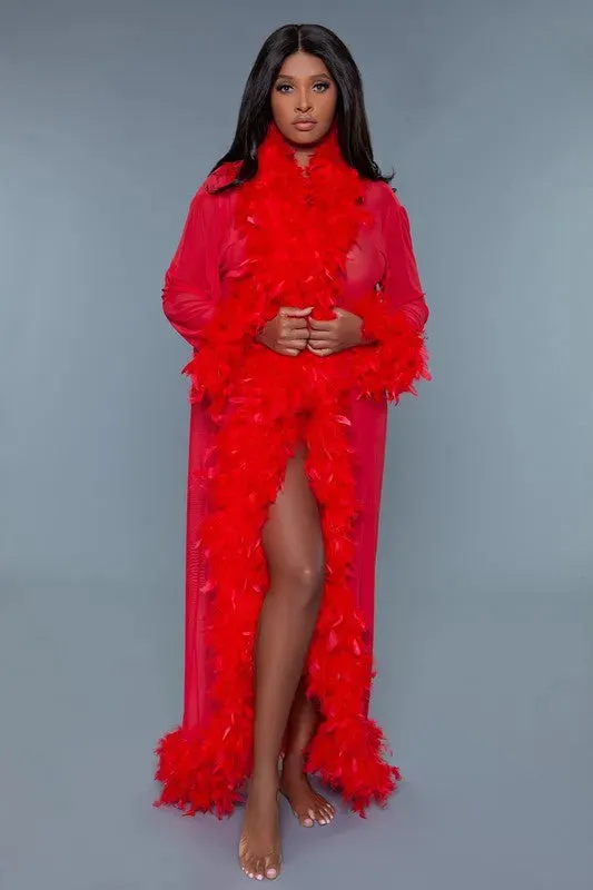 Chic Feather Trimmed Long Robe