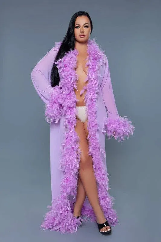 Chic Feather Trimmed Long Robe