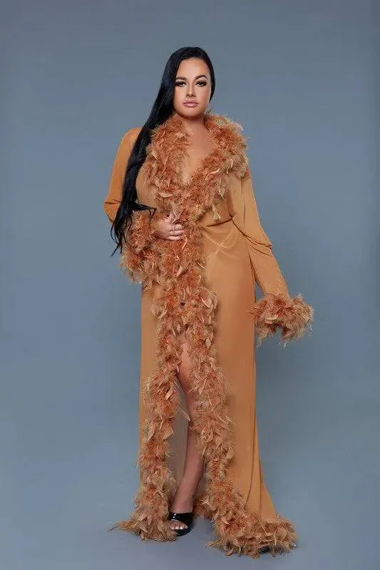 Chic Feather Trimmed Long Robe
