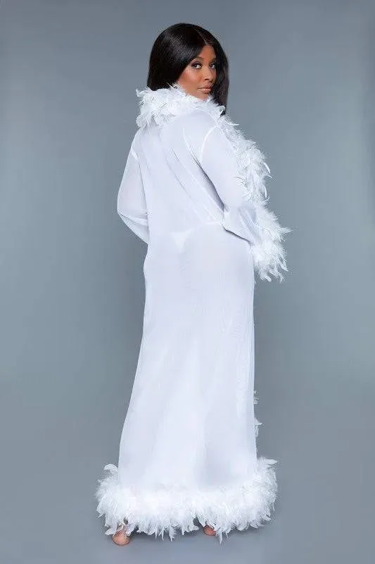 Chic Feather Trimmed Long Robe