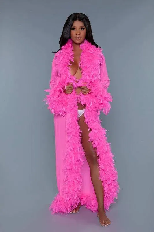 Chic Feather Trimmed Long Robe