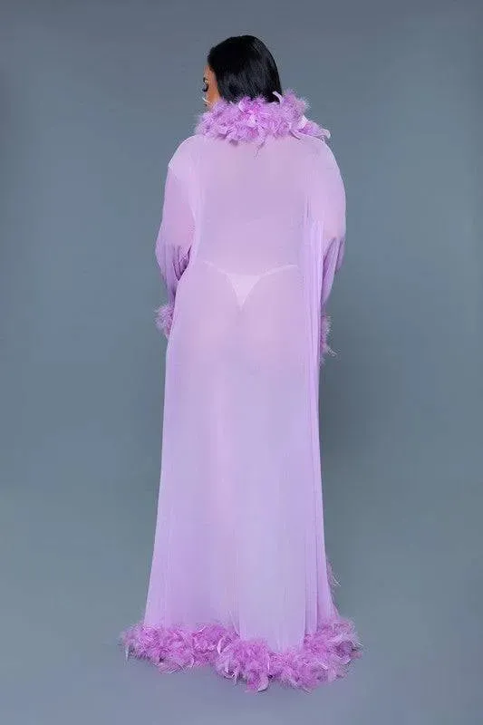 Chic Feather Trimmed Long Robe