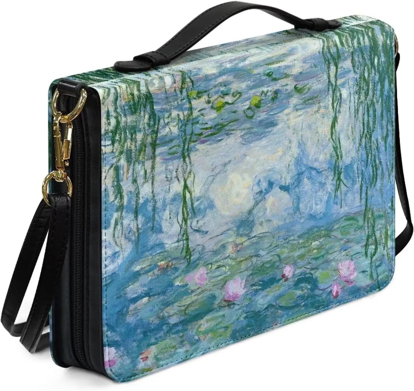 Claude Monet Bible Cover Bible Case for Women PU Bible Bag with Shoulder Strap Monet Oil Painting Design Book Cover