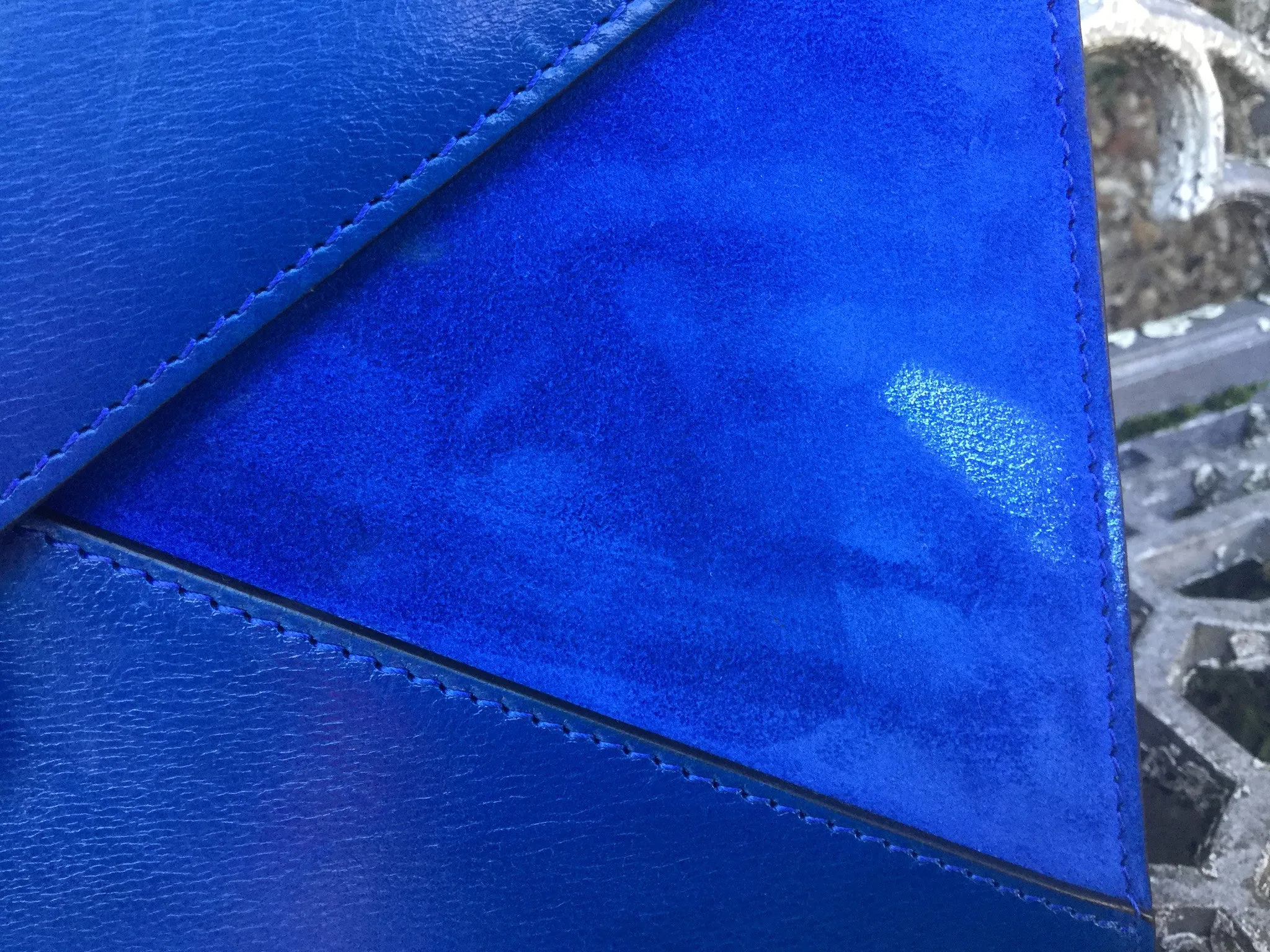 CÉLINE Paris Leather Suede Diamond Clutch Bag Blue Ladies