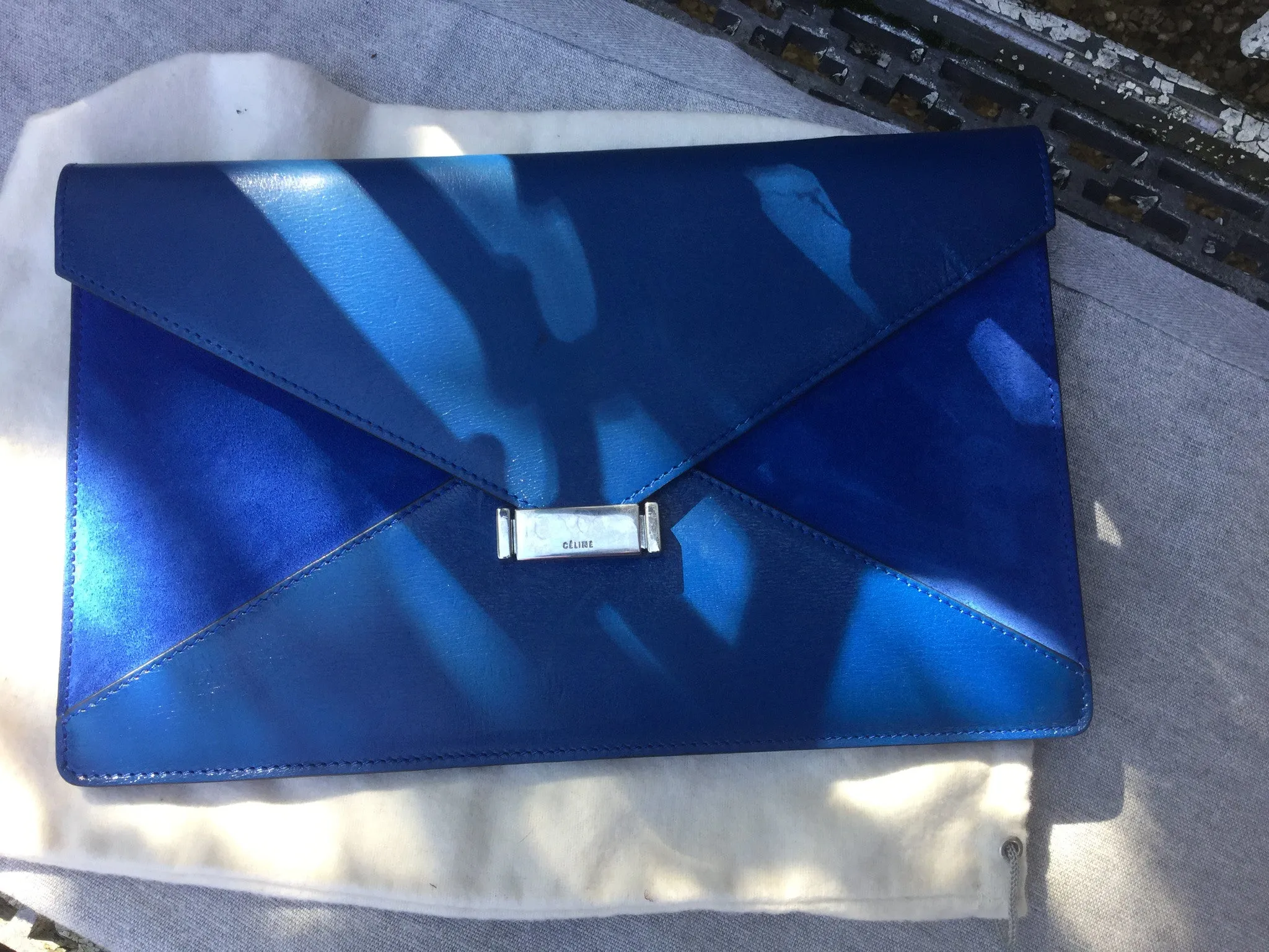 CÉLINE Paris Leather Suede Diamond Clutch Bag Blue Ladies
