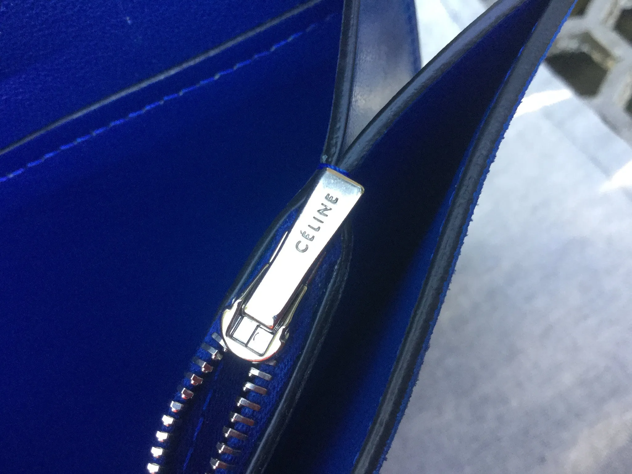 CÉLINE Paris Leather Suede Diamond Clutch Bag Blue Ladies