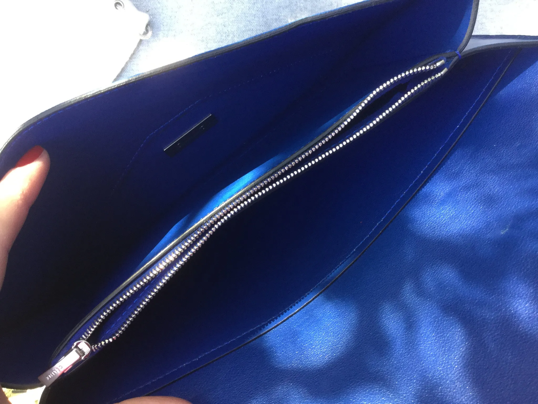 CÉLINE Paris Leather Suede Diamond Clutch Bag Blue Ladies