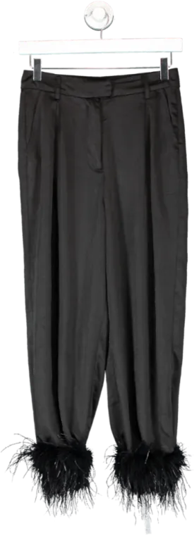 Club L Black Feather Trimmed Satin Trousers UK 8