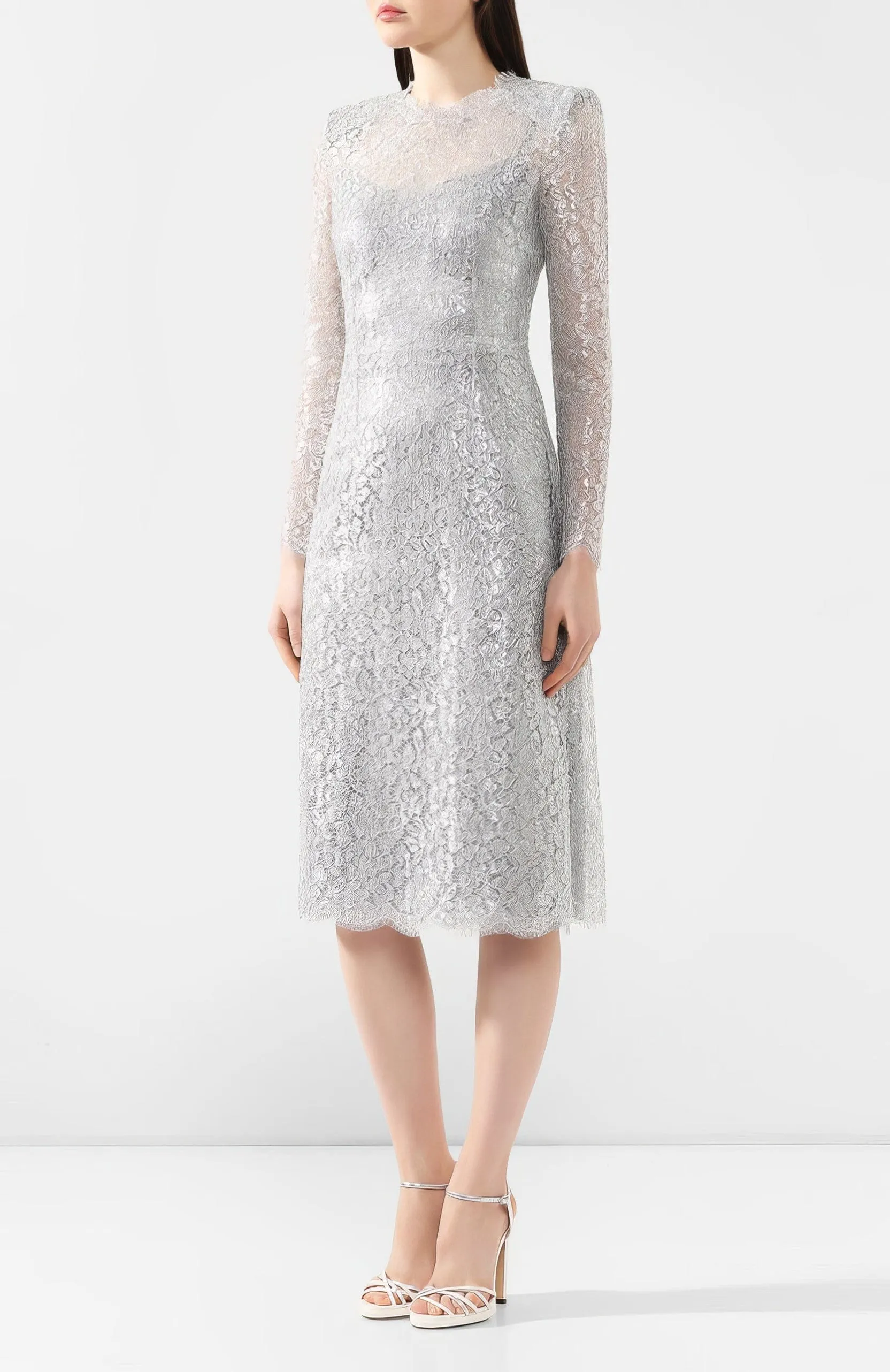 Cordonetto Lace Midi Dress In Long Sleeves