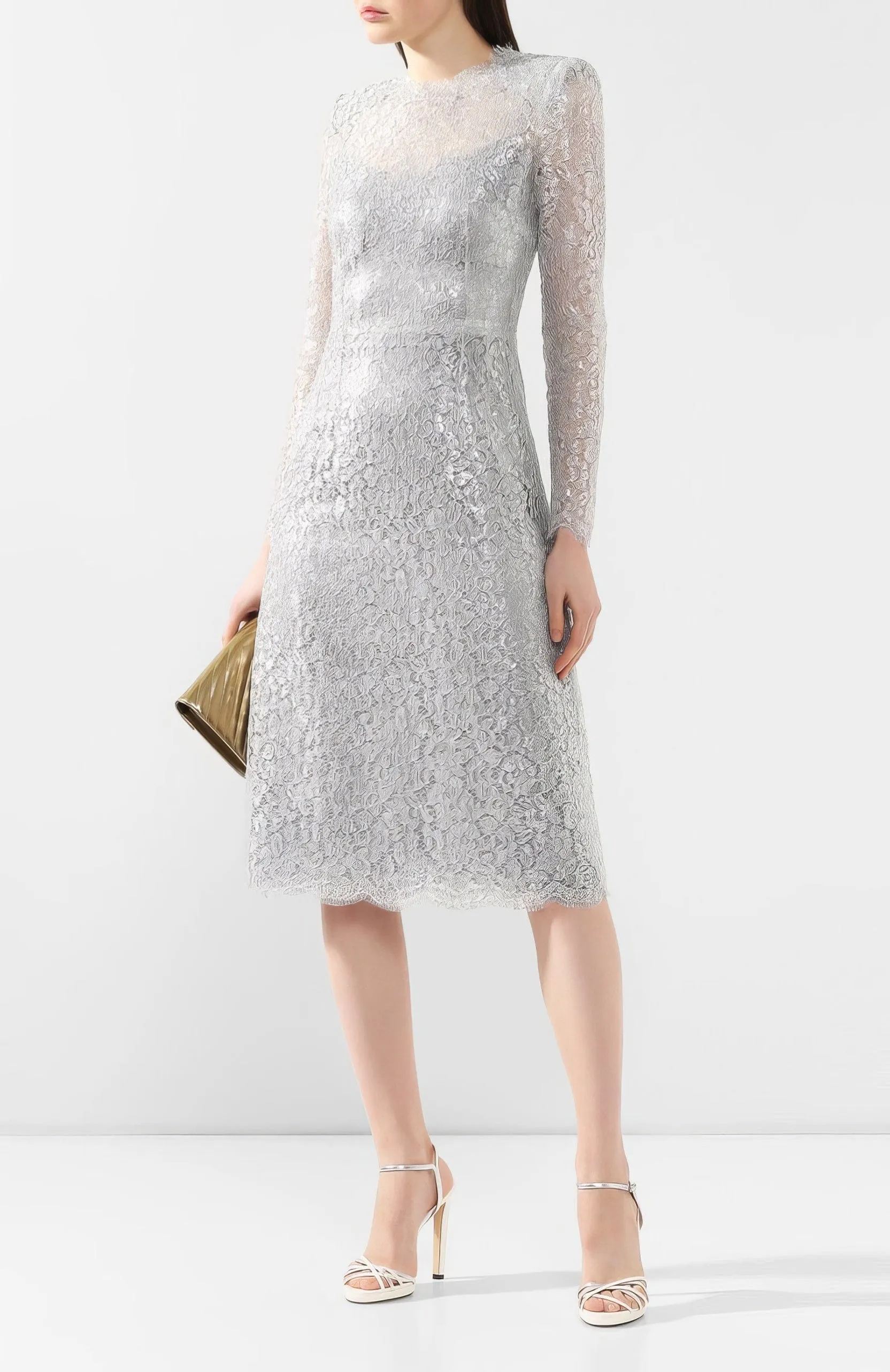 Cordonetto Lace Midi Dress In Long Sleeves