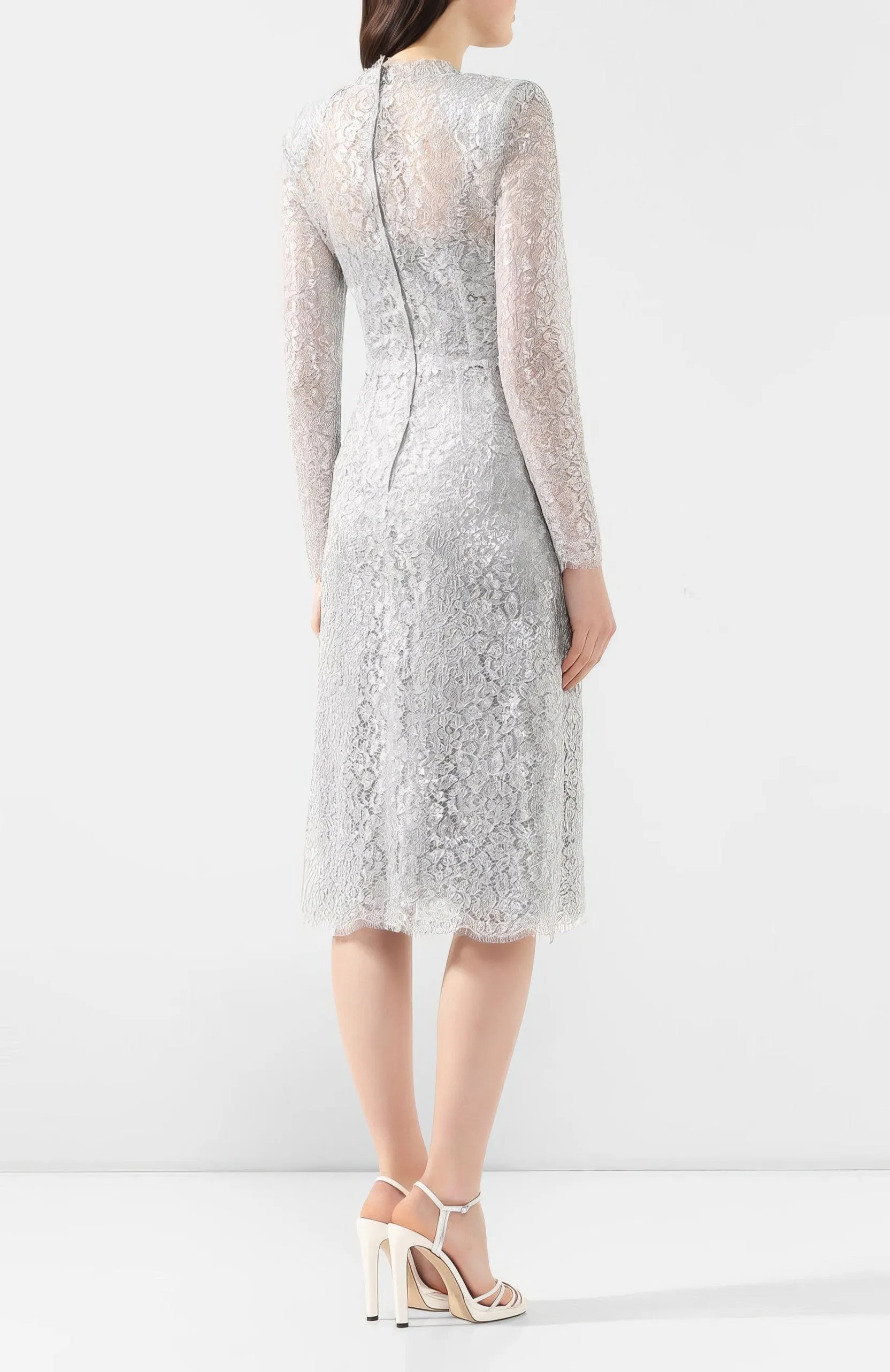 Cordonetto Lace Midi Dress In Long Sleeves