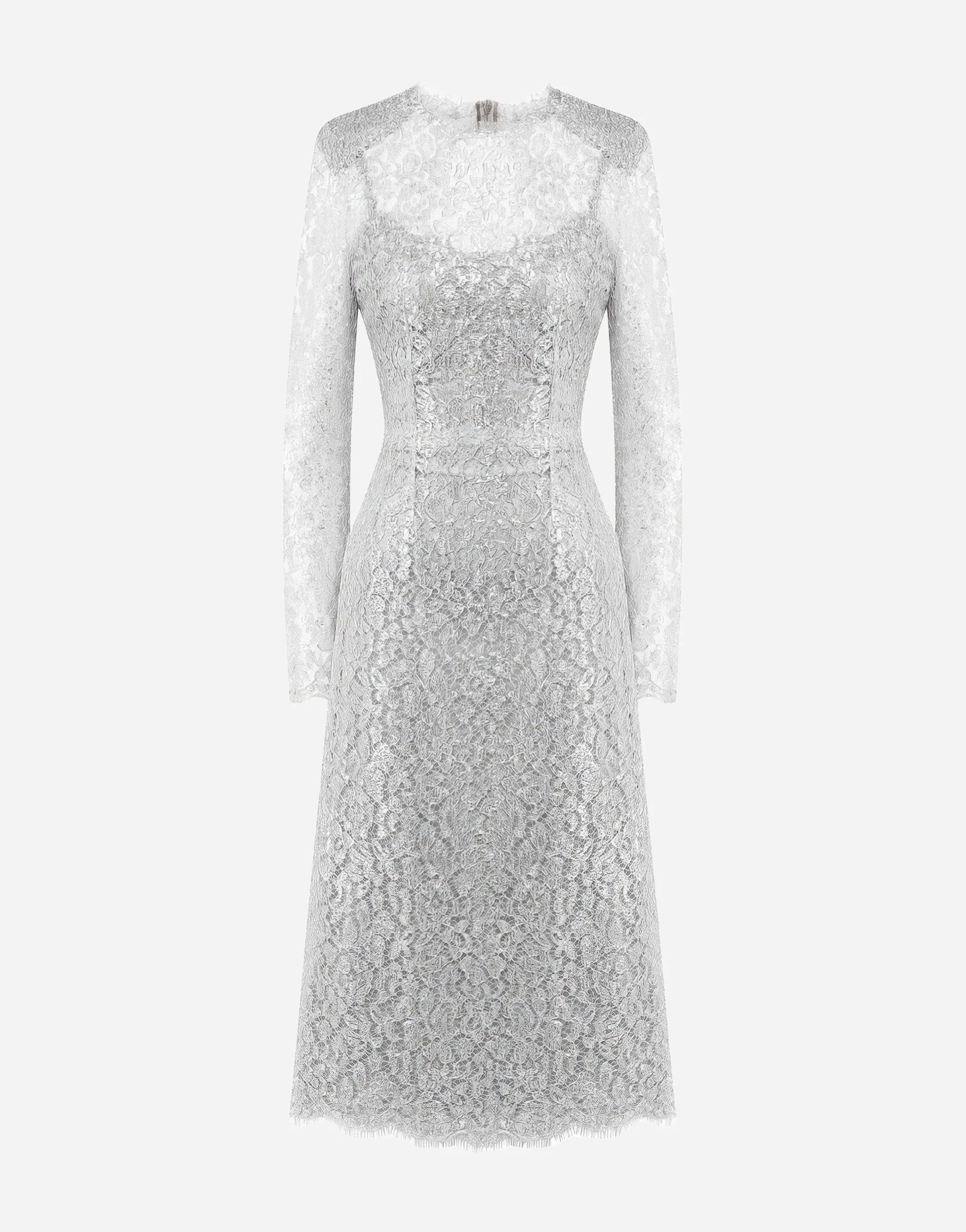 Cordonetto Lace Midi Dress In Long Sleeves