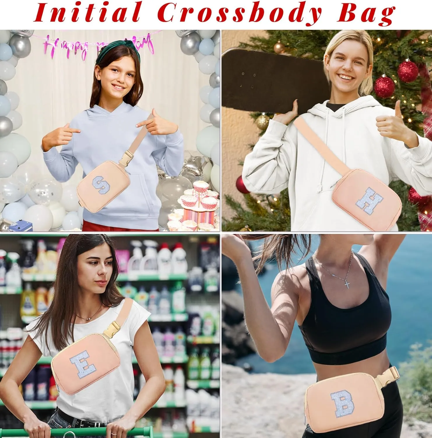 COSHAYSOO Initial Belt Bag Girls Fanny Pack Letter Crossbody Purse Trendy, Teenager Girl Women Personalized Easter Birthday Mothers Day Gift Travel Everywhere Preppy Teen Stuff Pink A