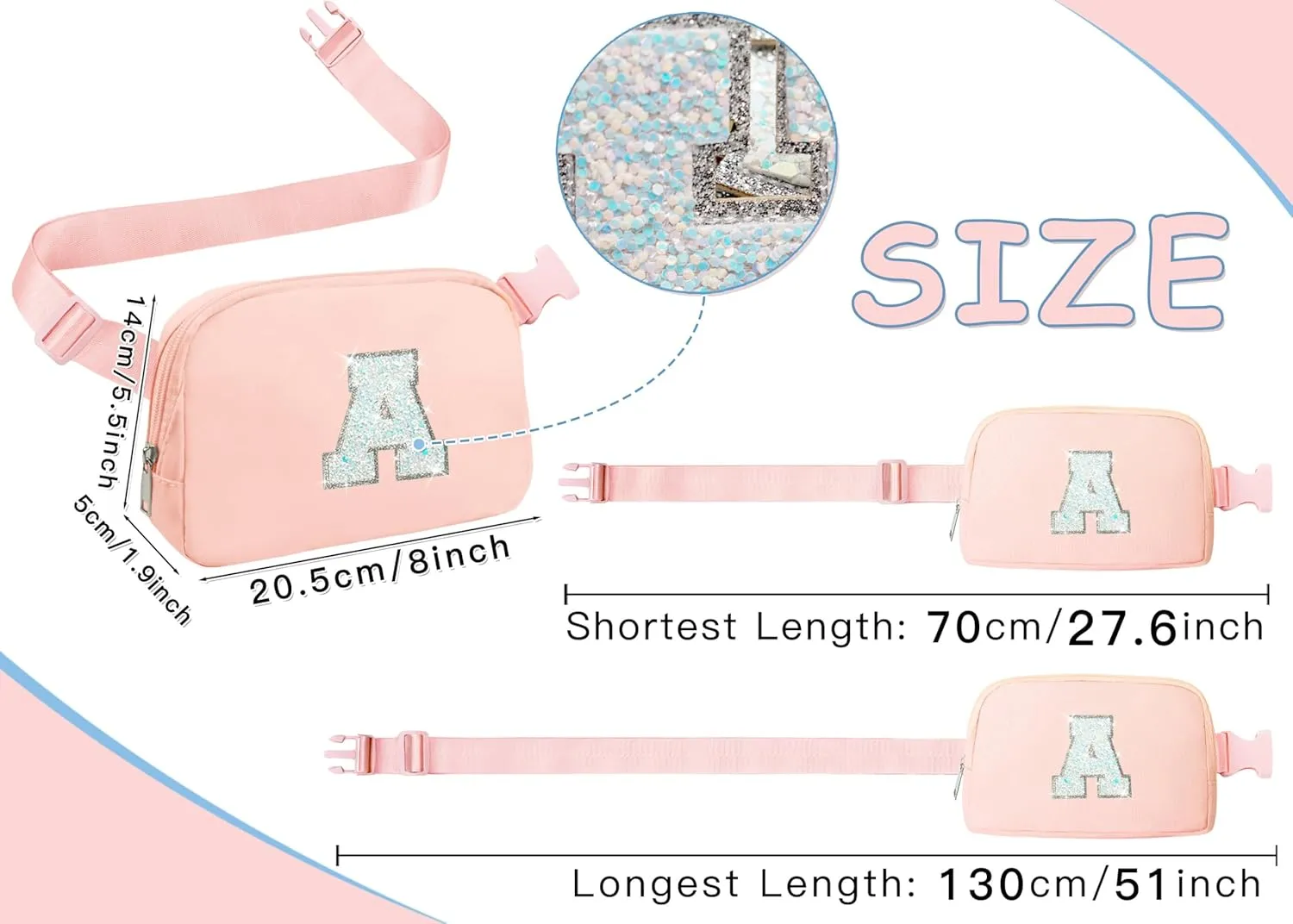 COSHAYSOO Initial Belt Bag Girls Fanny Pack Letter Crossbody Purse Trendy, Teenager Girl Women Personalized Easter Birthday Mothers Day Gift Travel Everywhere Preppy Teen Stuff Pink A