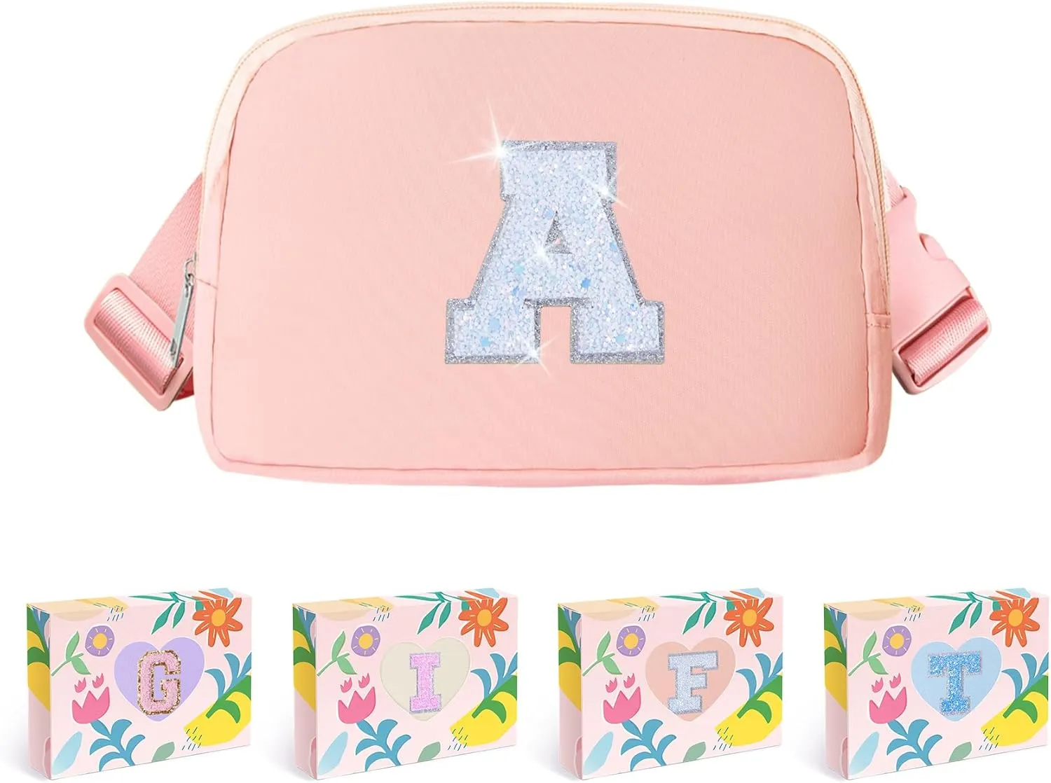COSHAYSOO Initial Belt Bag Girls Fanny Pack Letter Crossbody Purse Trendy, Teenager Girl Women Personalized Easter Birthday Mothers Day Gift Travel Everywhere Preppy Teen Stuff Pink A