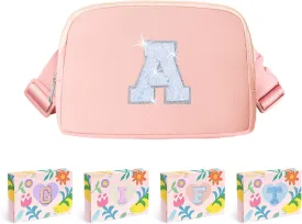 COSHAYSOO Initial Belt Bag Girls Fanny Pack Letter Crossbody Purse Trendy, Teenager Girl Women Personalized Easter Birthday Mothers Day Gift Travel Everywhere Preppy Teen Stuff Pink A