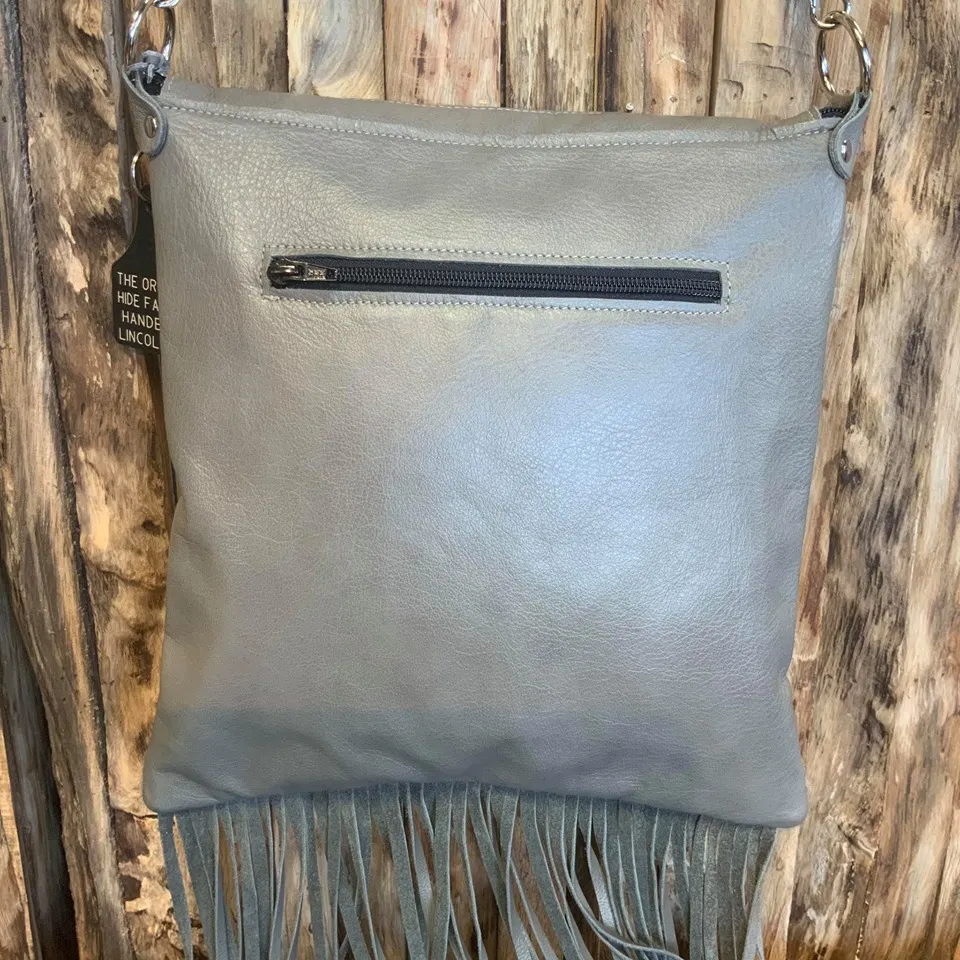 Crossbody with leather Flap 18" long fringe  #15962