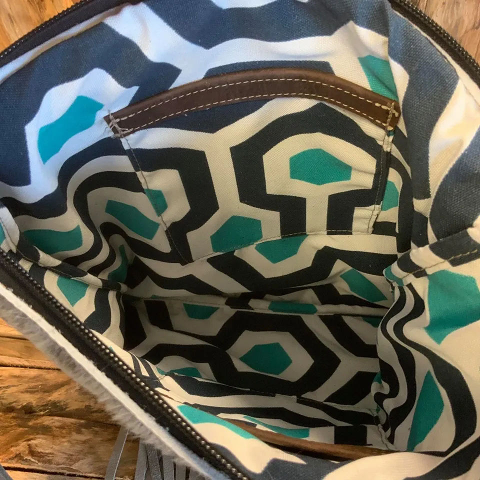Crossbody with leather Flap 18" long fringe  #15962