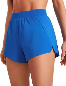 CRZ YOGA Running Shorts for Women High Waisted V Split for Gym Workout Athletic Track with Liner Breathable Quick Dry