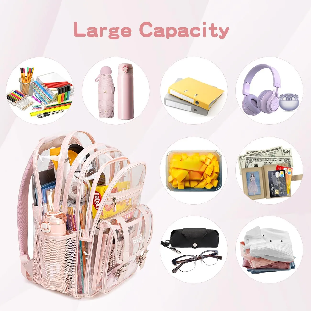 Cusangel Clear Backpack for Girls kids,Pink tpu Heavy Duty 16in Transparent Bookbag for School,Student children Bag Stadium Approved See Through Backpack,Stitch Bag durability