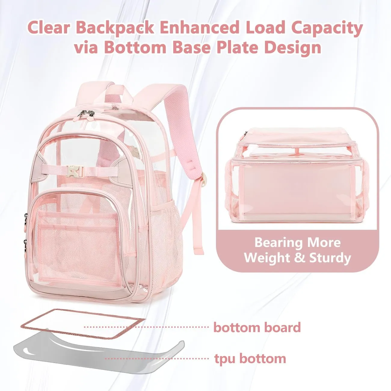 Cusangel Clear Backpack for Girls kids,Pink tpu Heavy Duty 16in Transparent Bookbag for School,Student children Bag Stadium Approved See Through Backpack,Stitch Bag durability