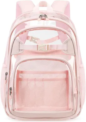 Cusangel Clear Backpack for Girls kids,Pink tpu Heavy Duty 16in Transparent Bookbag for School,Student children Bag Stadium Approved See Through Backpack,Stitch Bag durability