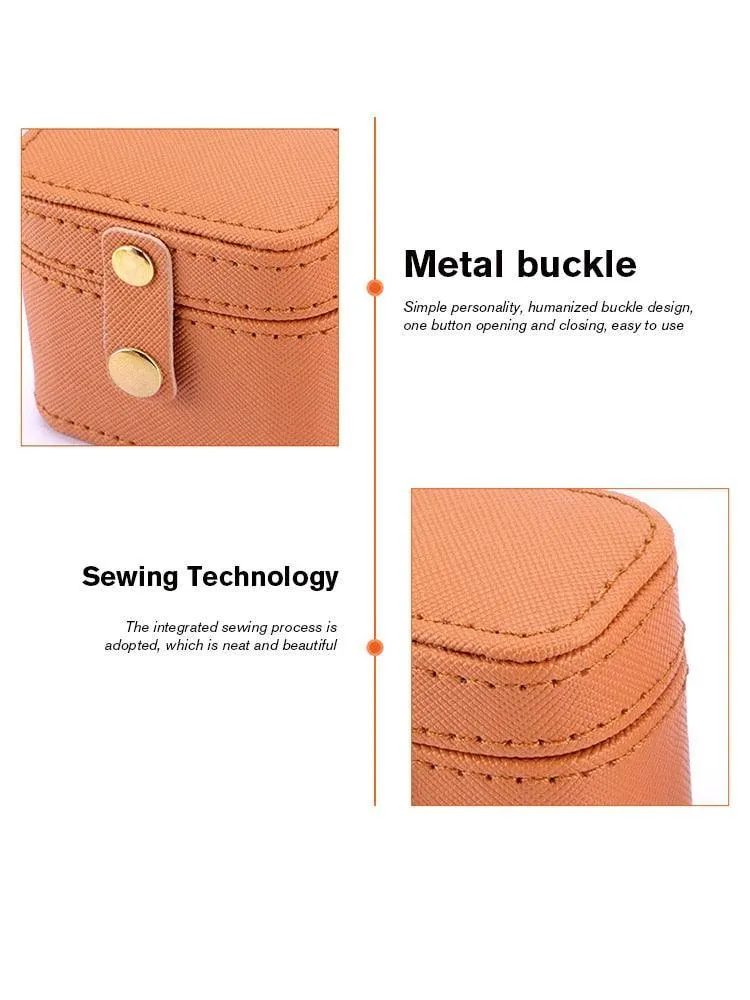Elegant Compact Leather Jewelry Case with Soft Flannel Interior