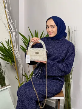 Elegant Crochet Clutch Bag with Pearls (NAIVE)