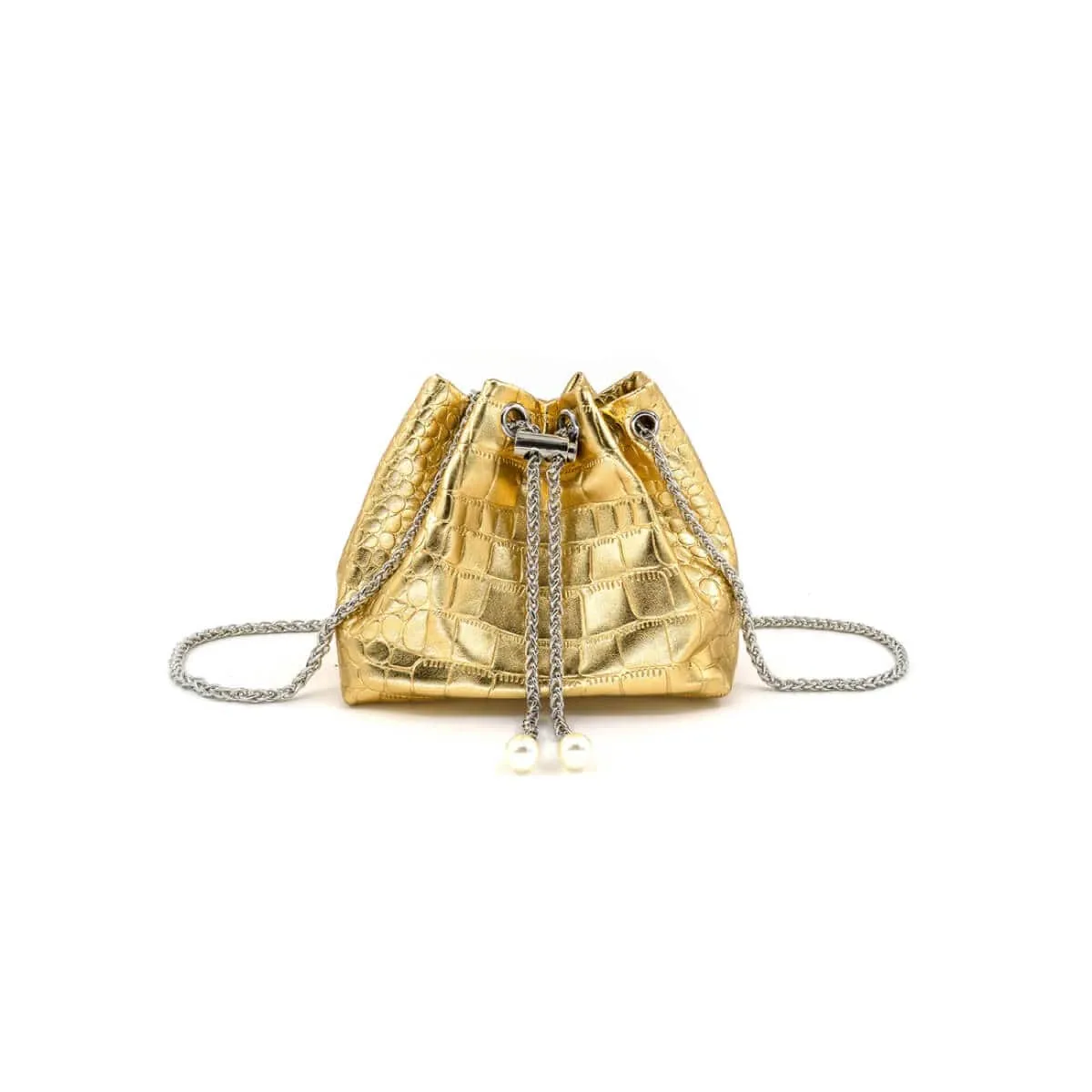 Embossed Croc Faux Leather Bucket Bag